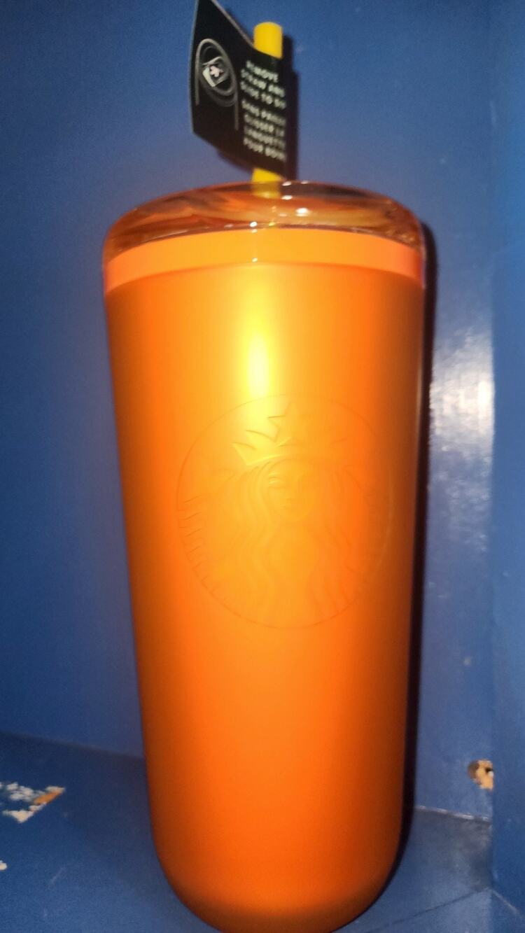Starbucks Orange Tumbler Travel Cup with Lid Reusable Cold Cup New With Tags